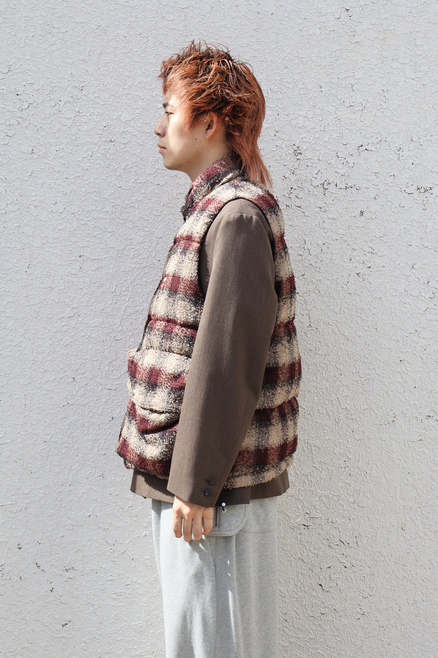 SUGARHILL  PLAID PUFFER REVERSIVLE VEST(WINE RED × BLACK)