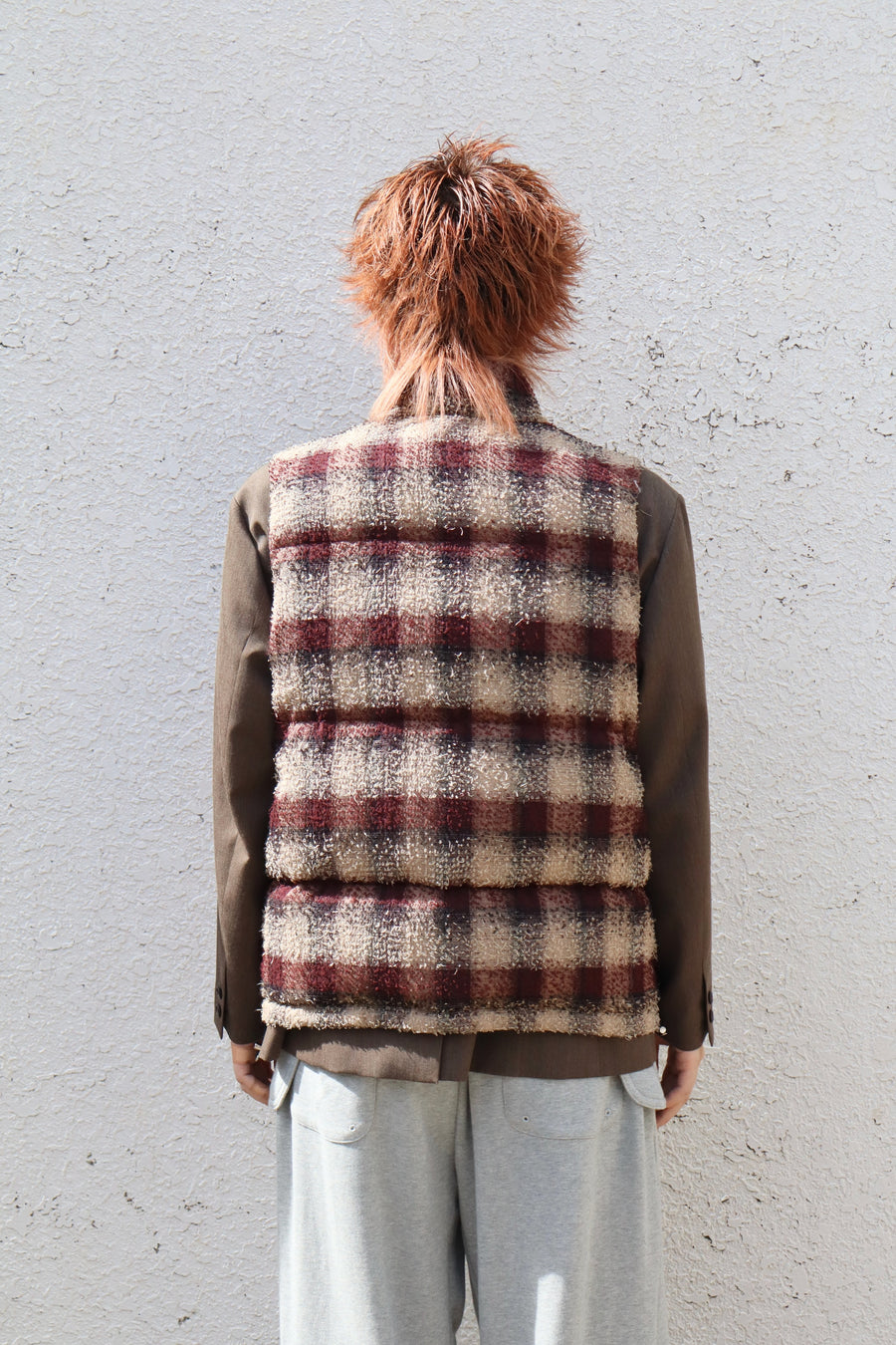 SUGARHILL  PLAID PUFFER REVERSIVLE VEST(WINE RED × BLACK)