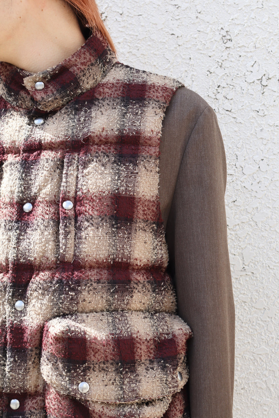 SUGARHILL  PLAID PUFFER REVERSIVLE VEST(WINE RED × BLACK)