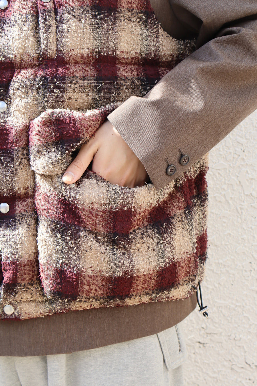 SUGARHILL  PLAID PUFFER REVERSIVLE VEST(WINE RED × BLACK)