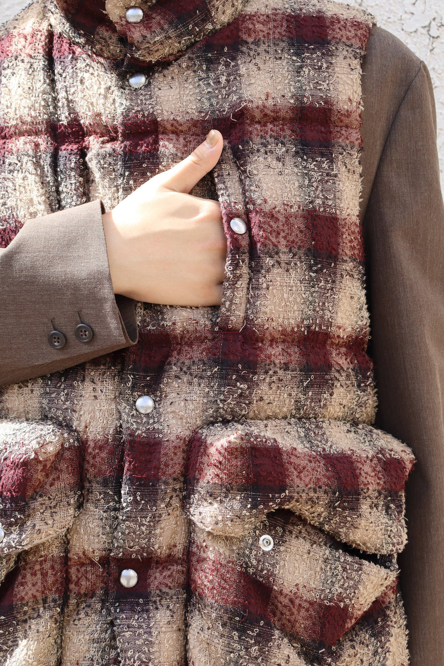 SUGARHILL  PLAID PUFFER REVERSIVLE VEST(WINE RED × BLACK)