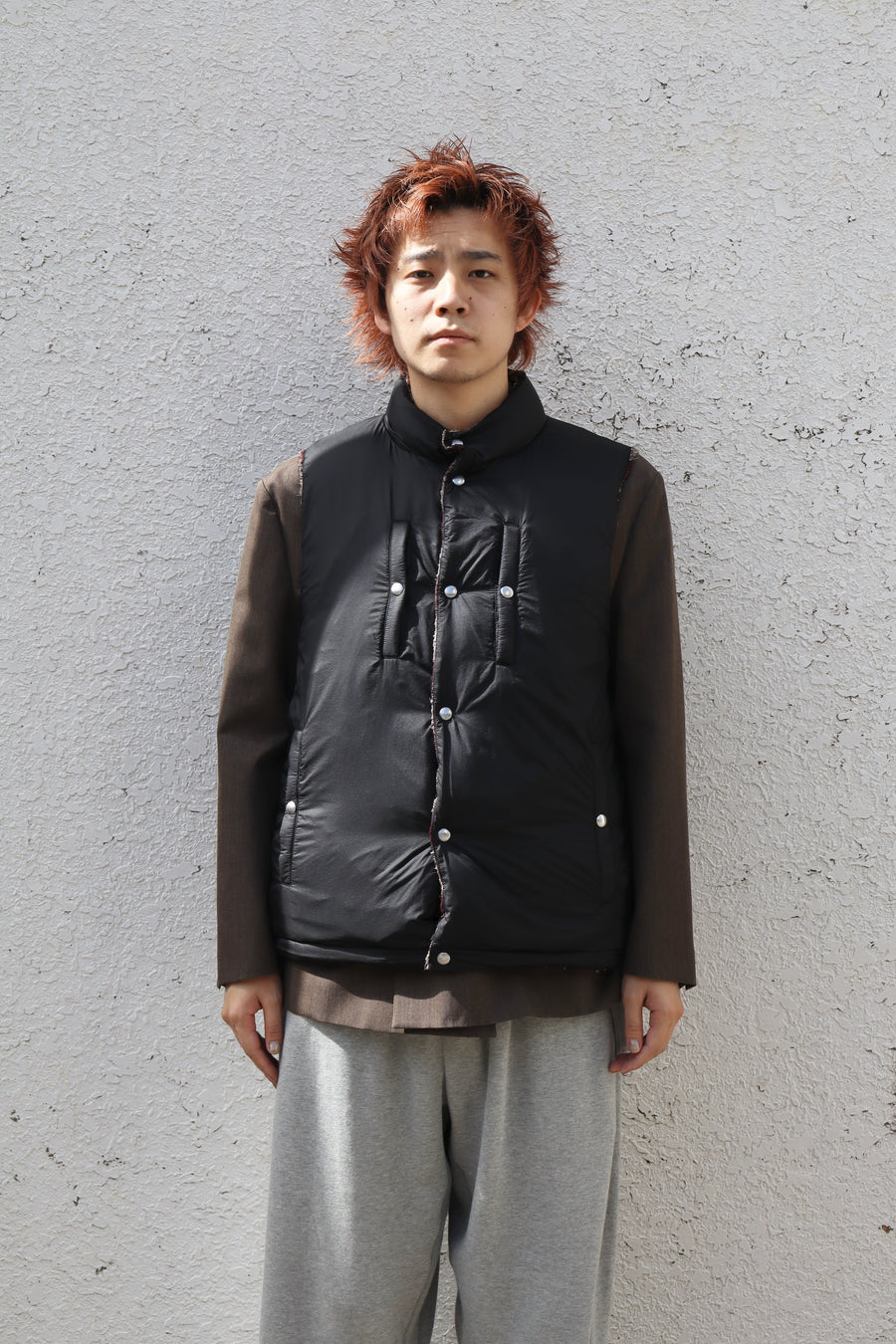 SUGARHILL  PLAID PUFFER REVERSIVLE VEST(WINE RED × BLACK)