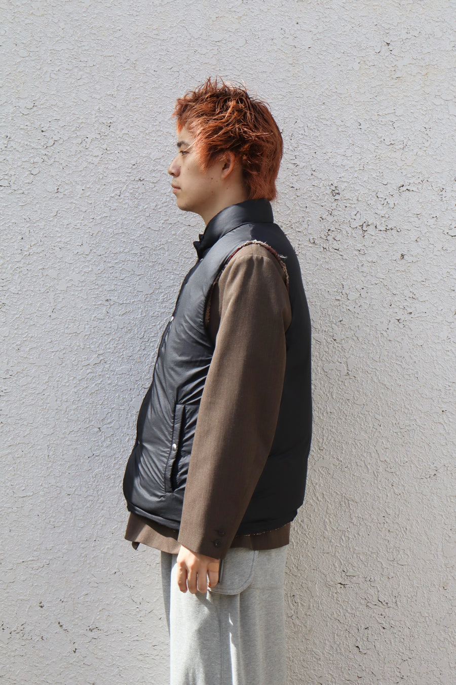 SUGARHILL  PLAID PUFFER REVERSIVLE VEST(WINE RED × BLACK)