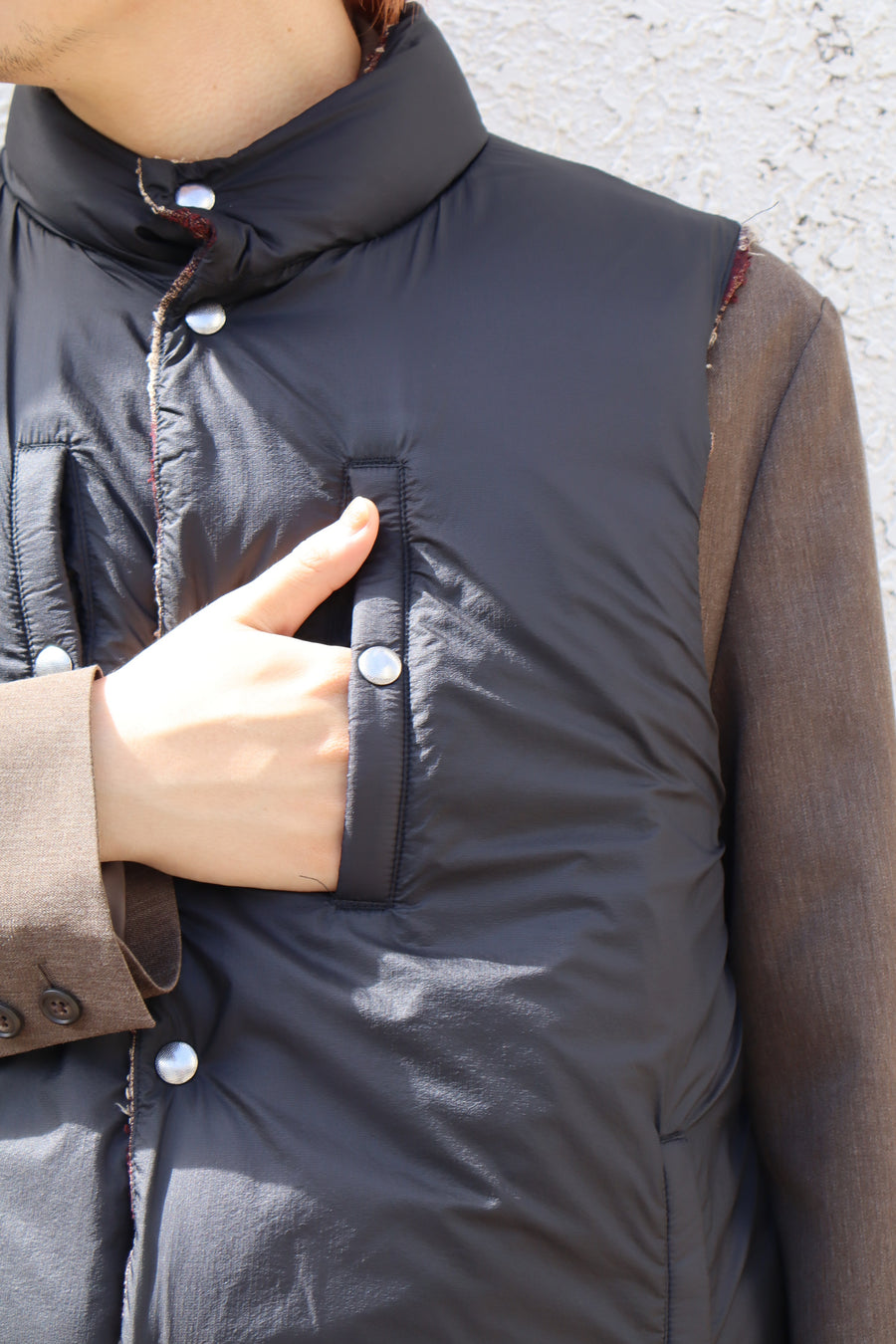 SUGARHILL  PLAID PUFFER REVERSIVLE VEST(WINE RED × BLACK)