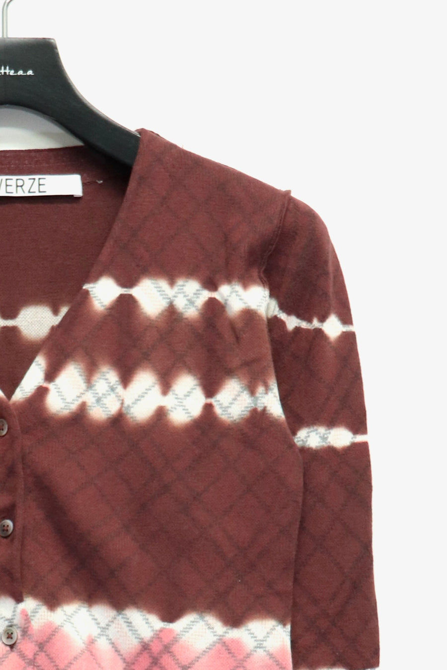 PERVERZE(パーバーズ)のDip-dye Check Knit Cardigan Redの通販