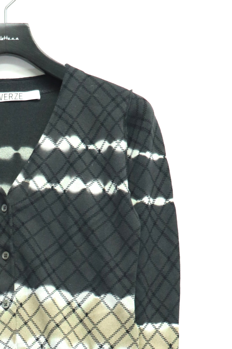 perverze カーディガン PERVERZE(パーバーズ)のDip-dye Check Knit Cardigan Blackの通販