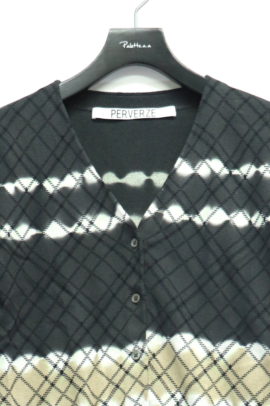 PERVERZE(パーバーズ)のDip-dye Check Knit Cardigan Blackの通販