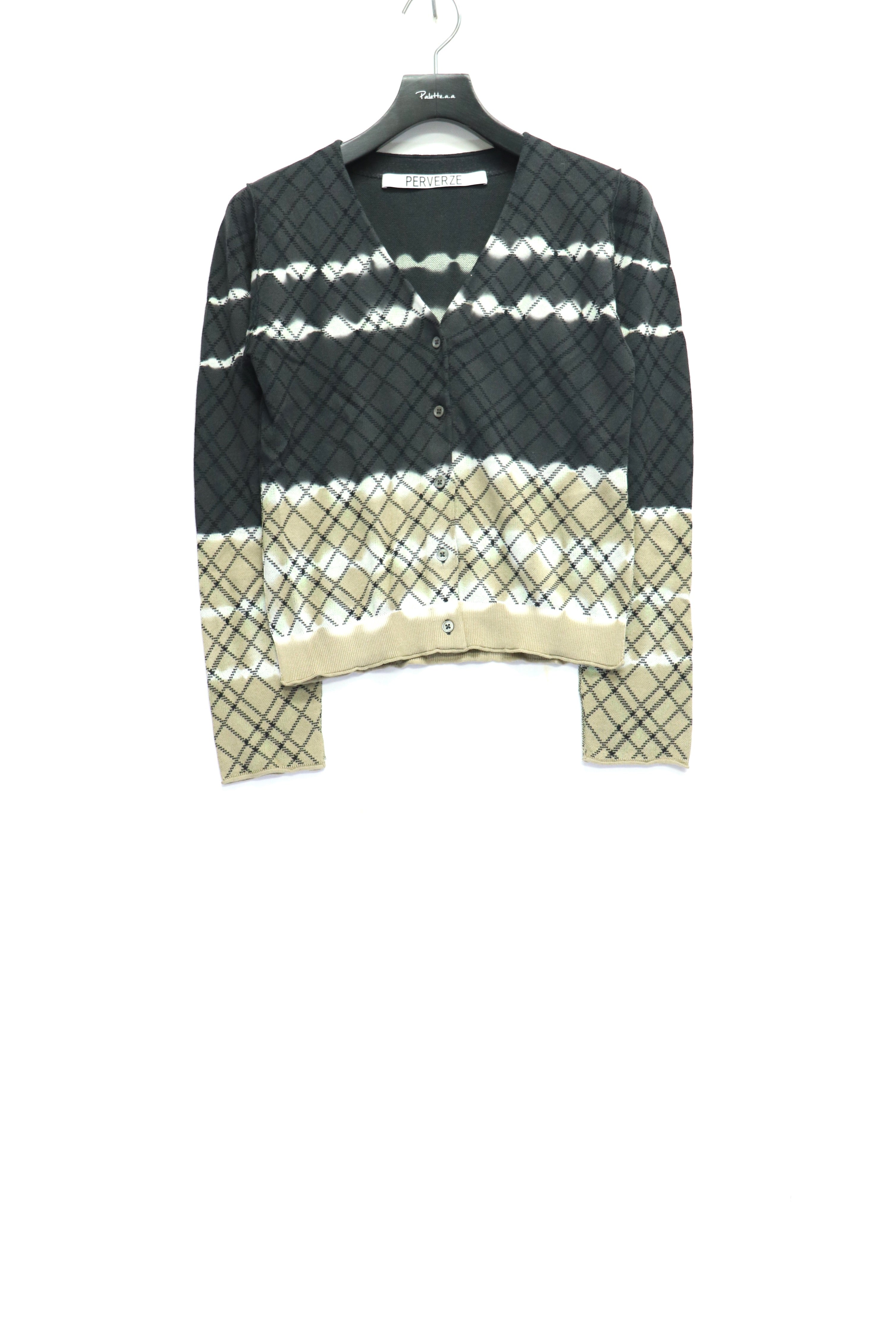 PERVERZE(パーバーズ)のDip-dye Check Knit Cardigan Blackの通販