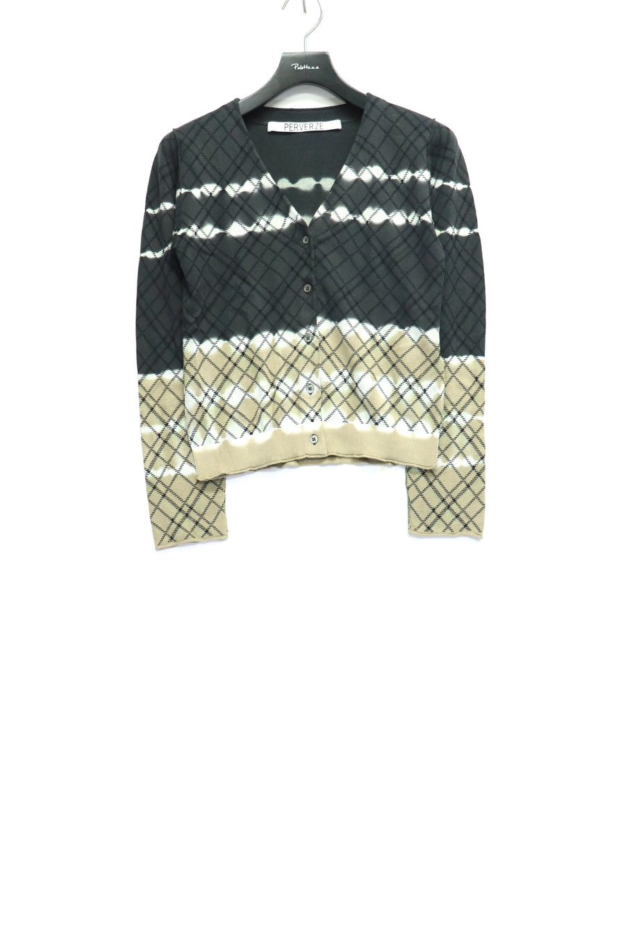 PERVERZE(パーバーズ)のDip-dye Check Knit Cardigan Blackの通販