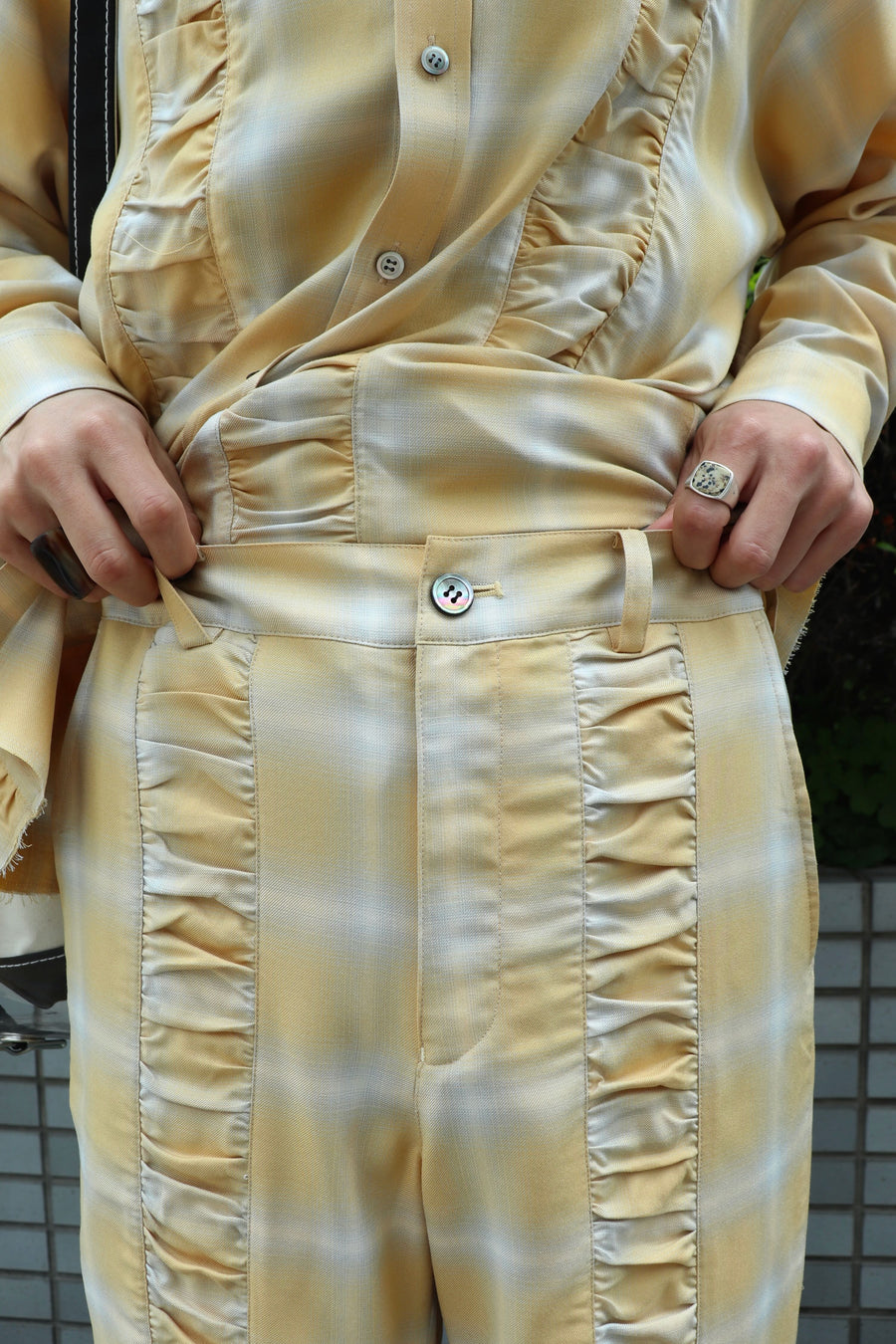 【40%OFF】Taiga Igari  Gaather Plaid Pants(YELLOW)