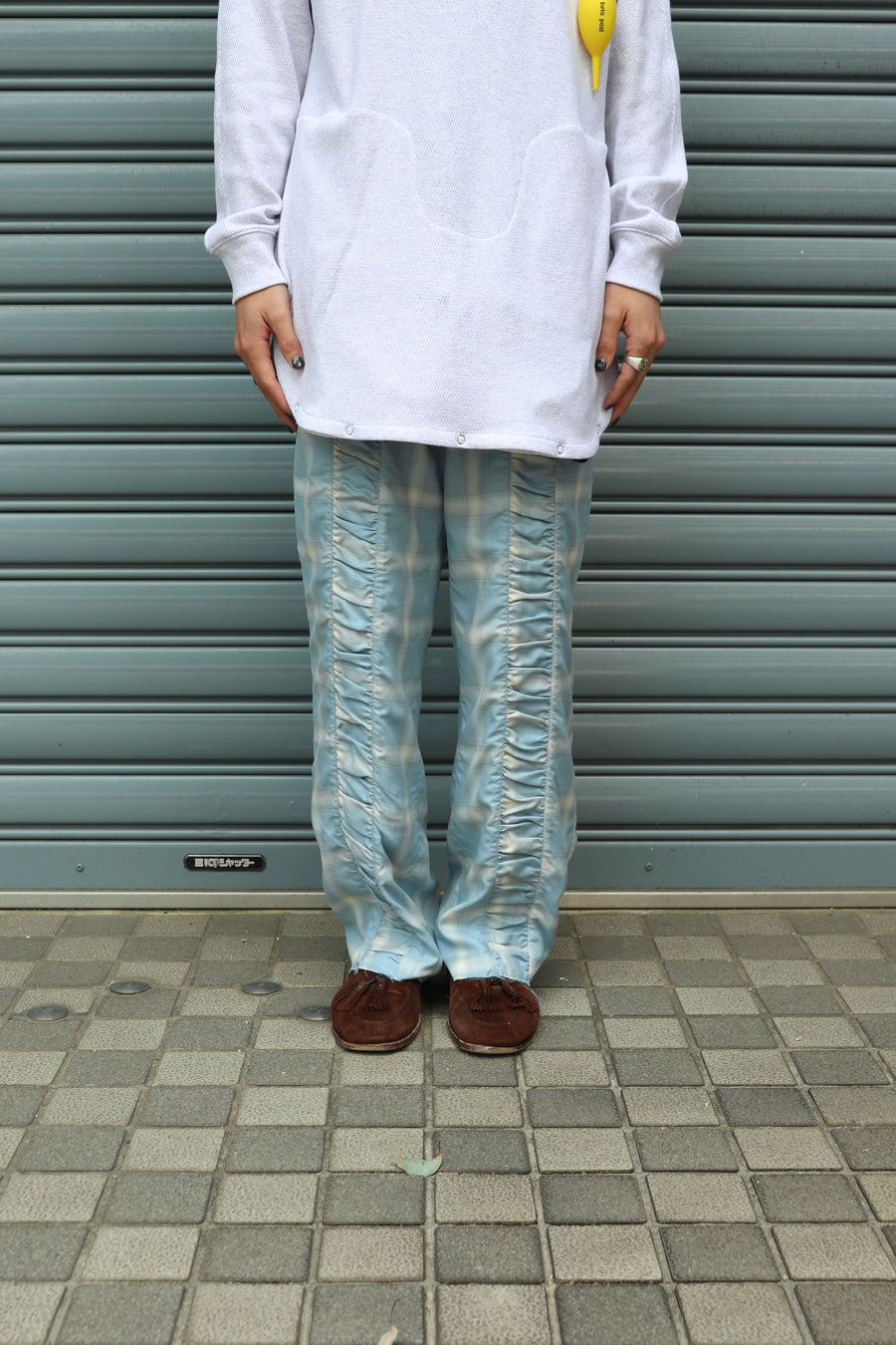 【40%OFF】 Taiga Igari  Gaather Plaid Pants(SKY BLUE)