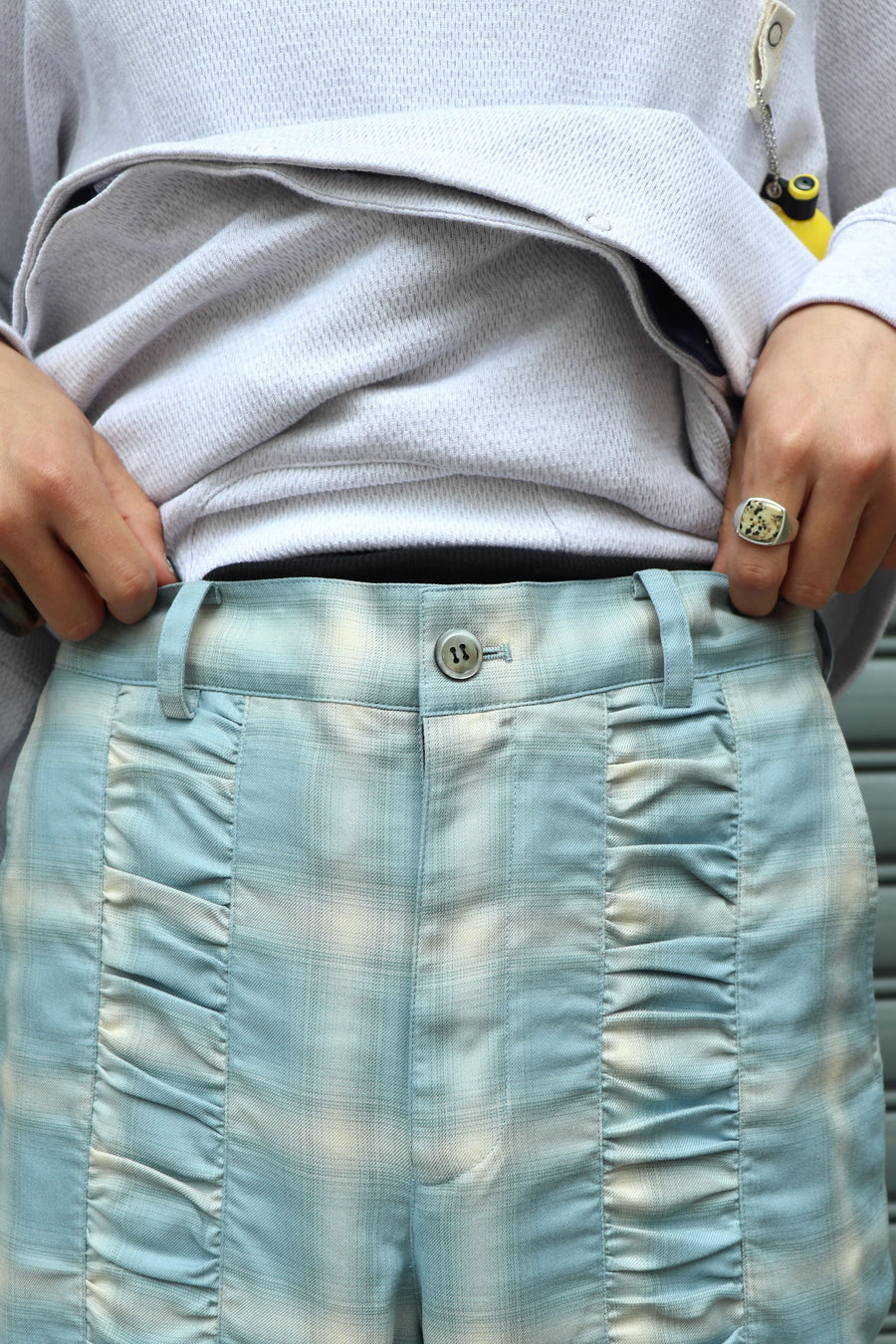 【40%OFF】 Taiga Igari  Gaather Plaid Pants(SKY BLUE)