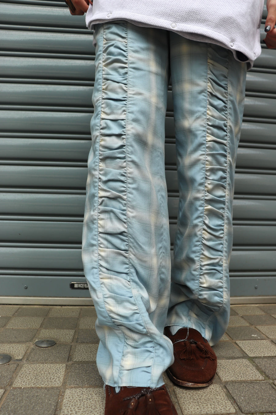 【40%OFF】 Taiga Igari  Gaather Plaid Pants(SKY BLUE)