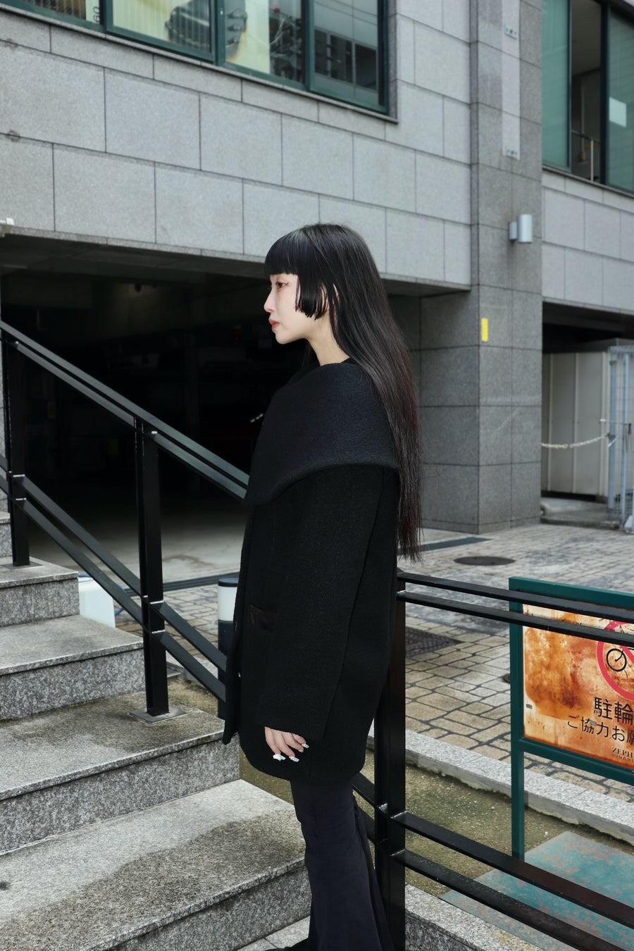 FETICO  Boucle wool cape coat(BLACK)