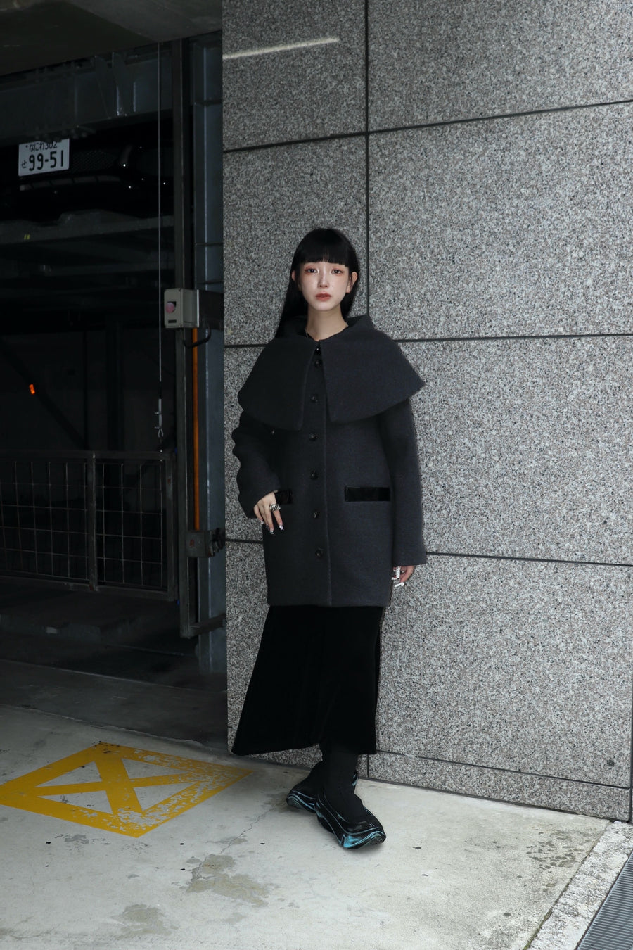 FETICO  Boucle wool cape coat(CHARCOAL)