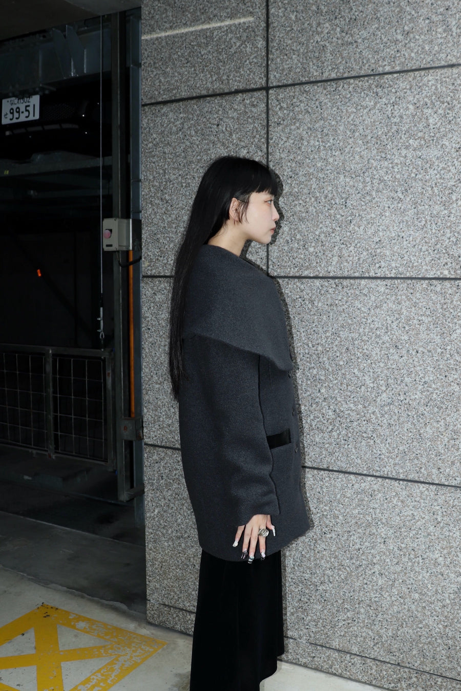 FETICO  Boucle wool cape coat(CHARCOAL)