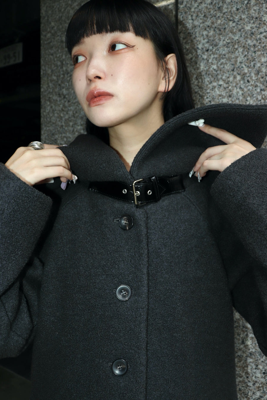 FETICO  Boucle wool cape coat(CHARCOAL)