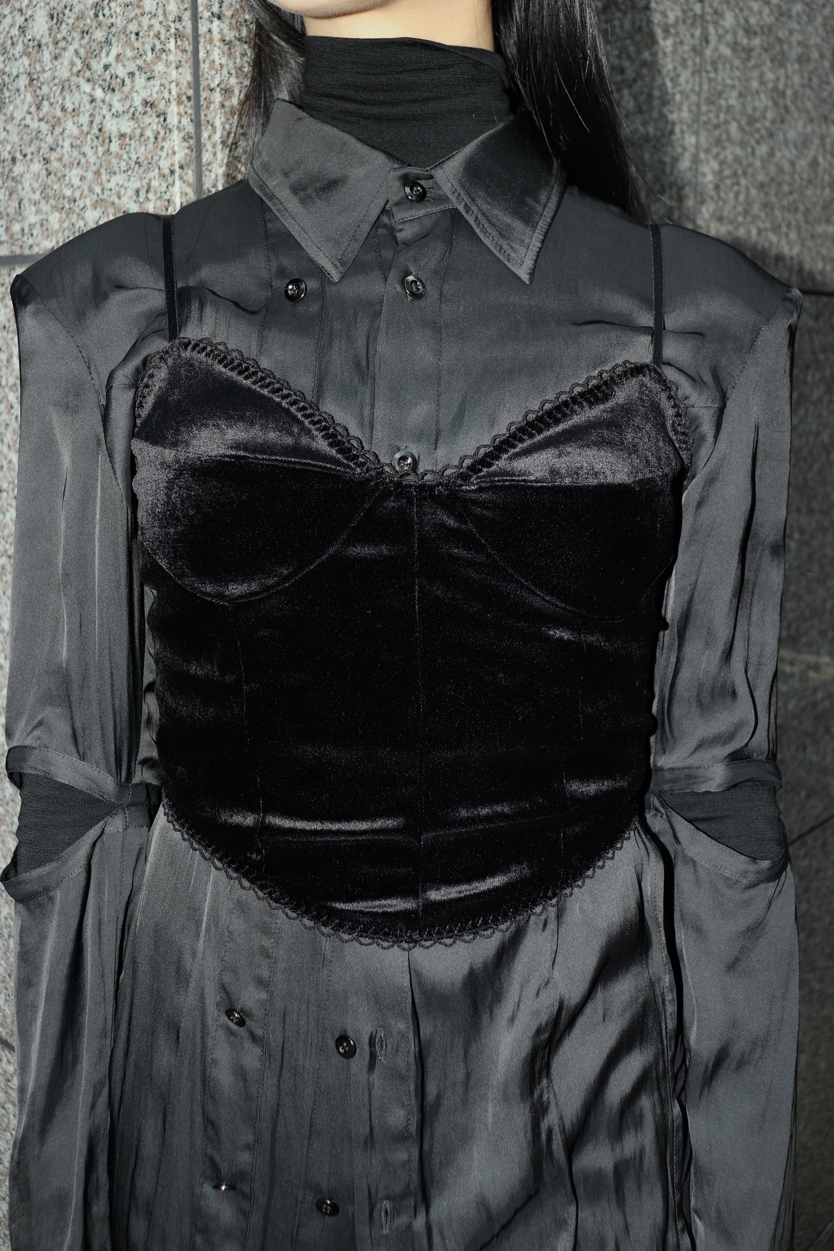 トップス FETICO VELOUR CORSET CAMI FETICO's GATHERED SHEER TOP BLACK mail order | Palette Art Alive