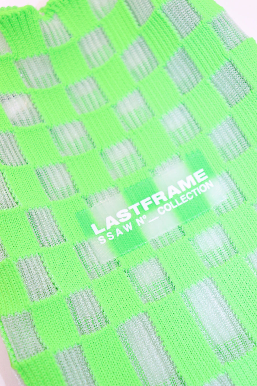 LASTFRAME  SHEER ICHIMATSU MARKET BAG MINI(NEON GREEN × CLEAR)