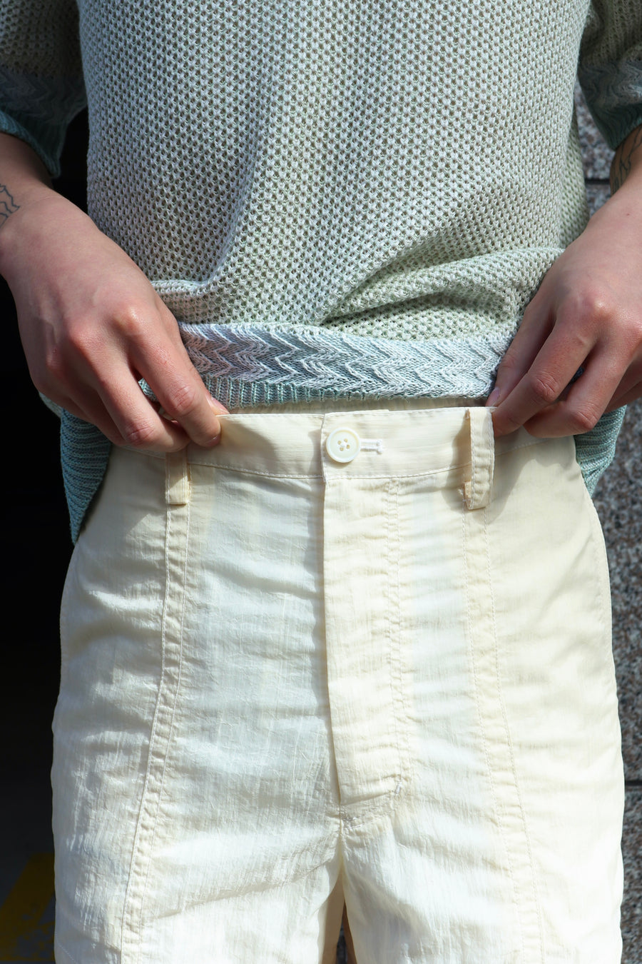 fluss  sheer nylon trousers(BEIGE)