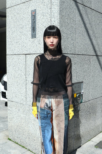 kotohayokozawa  Layered Sheer Long Sleeve Top(BLACK)