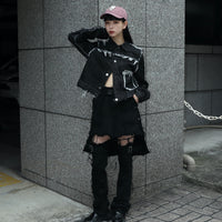 Voltage Control Filter(VOC)のLeg Cutout Bondage Denim Skirt BLACK 