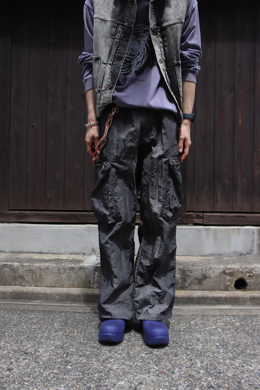 NULABEL  GARMENT DYED NYLON CARGO TROUSERS