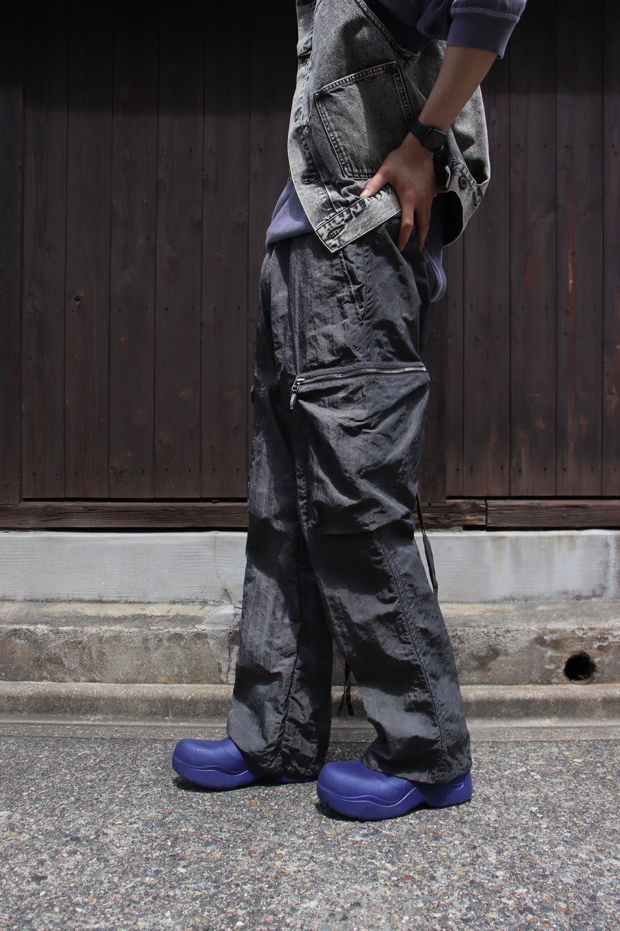 NULABEL  GARMENT DYED NYLON CARGO TROUSERS