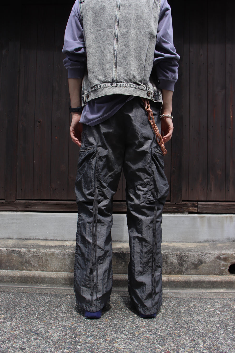 NULABEL  GARMENT DYED NYLON CARGO TROUSERS