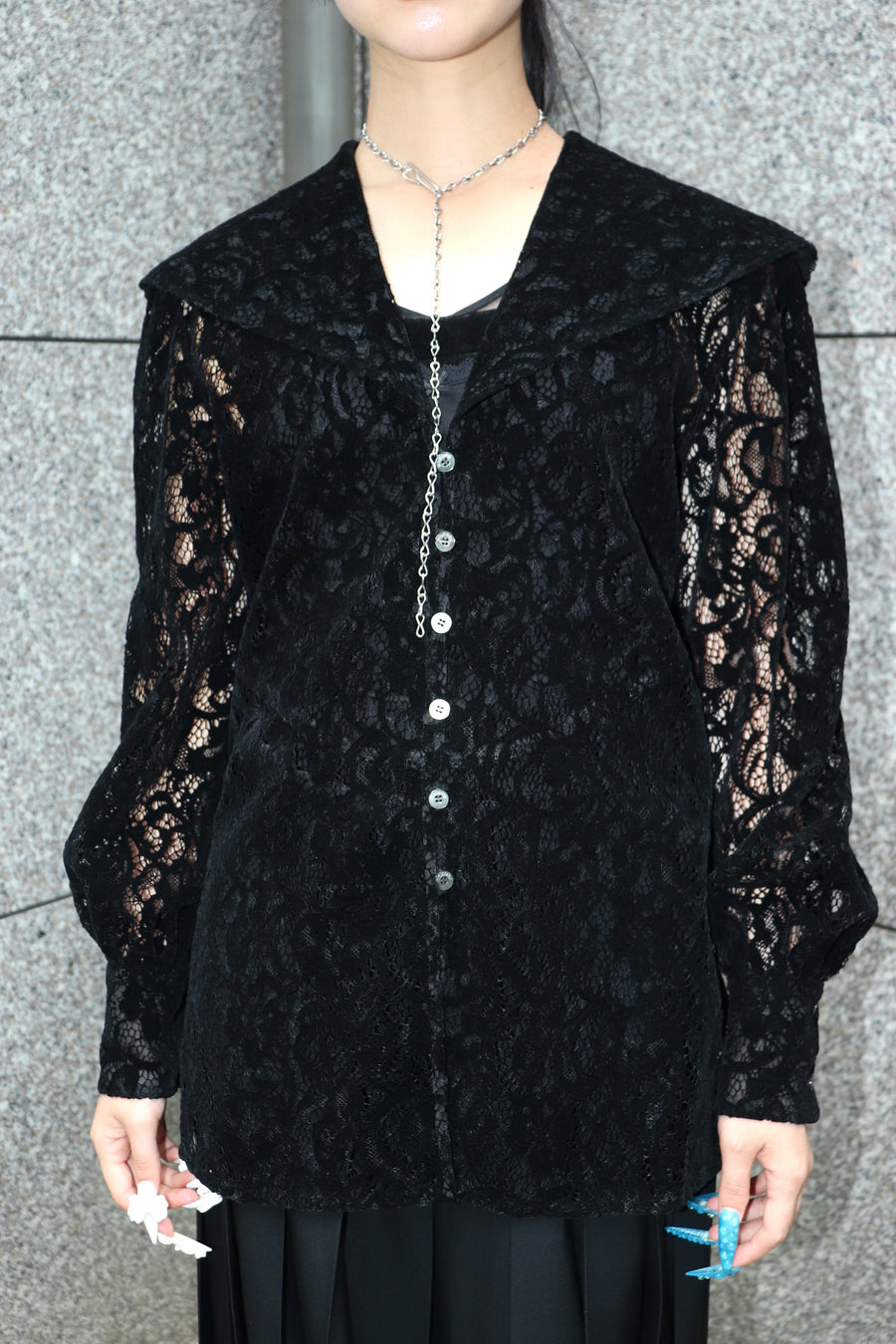 FETICO(フェティコ)のFLOCKED LACE SAILOR COLLAR BLOUSEの通販