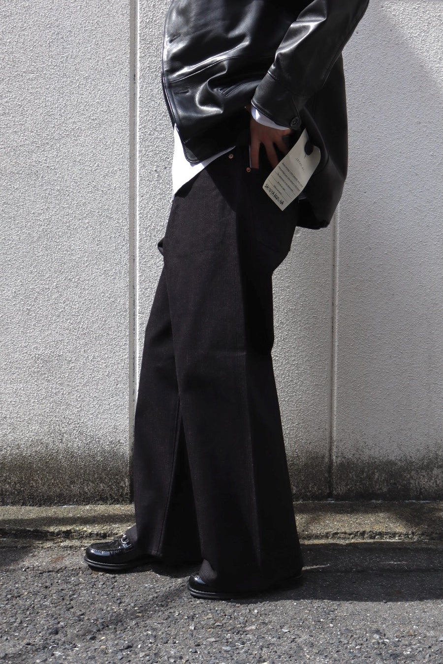 SUGARHILL  TWISTED HEATHER DENIM PANTS WIDE CUT(RED × BLACK)