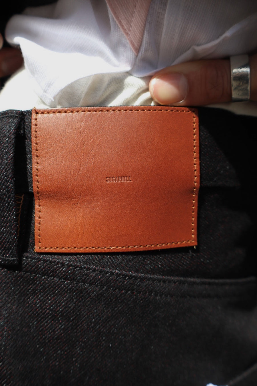 SUGARHILL  TWISTED HEATHER DENIM PANTS WIDE CUT(RED × BLACK)