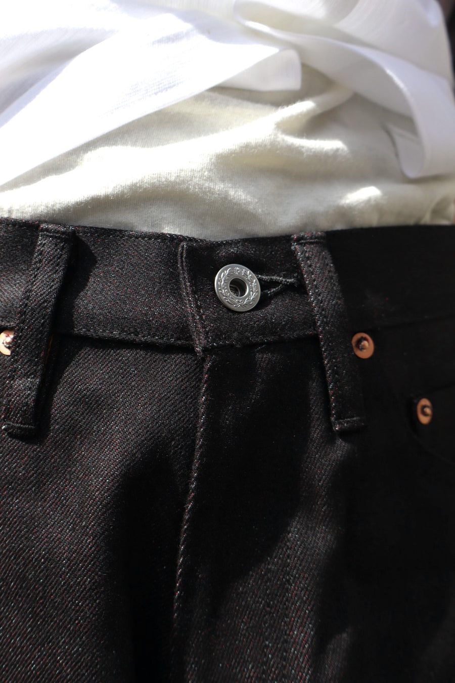 SUGARHILL  TWISTED HEATHER DENIM PANTS WIDE CUT(RED × BLACK)