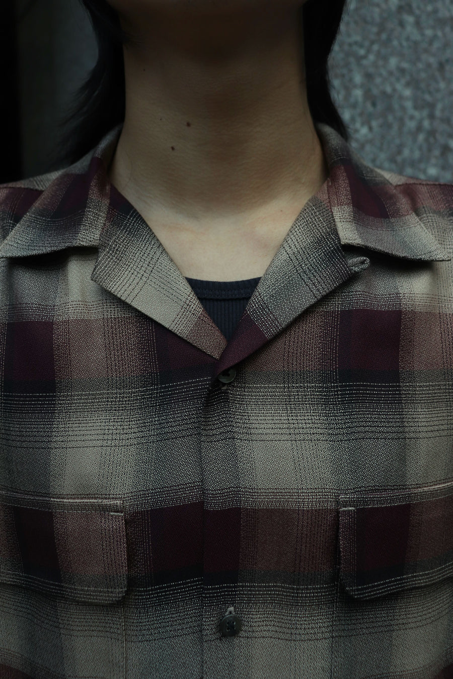 SUGARHILL  PLAID OPEN COLLOR SHIRTS(WINE RED)