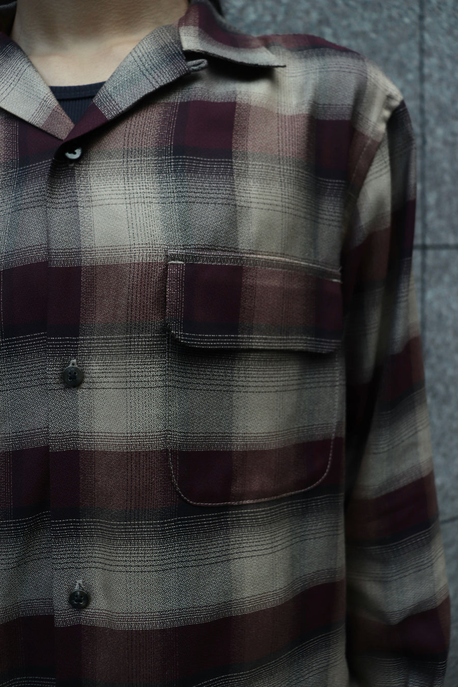 SUGARHILL  PLAID OPEN COLLOR SHIRTS(WINE RED)
