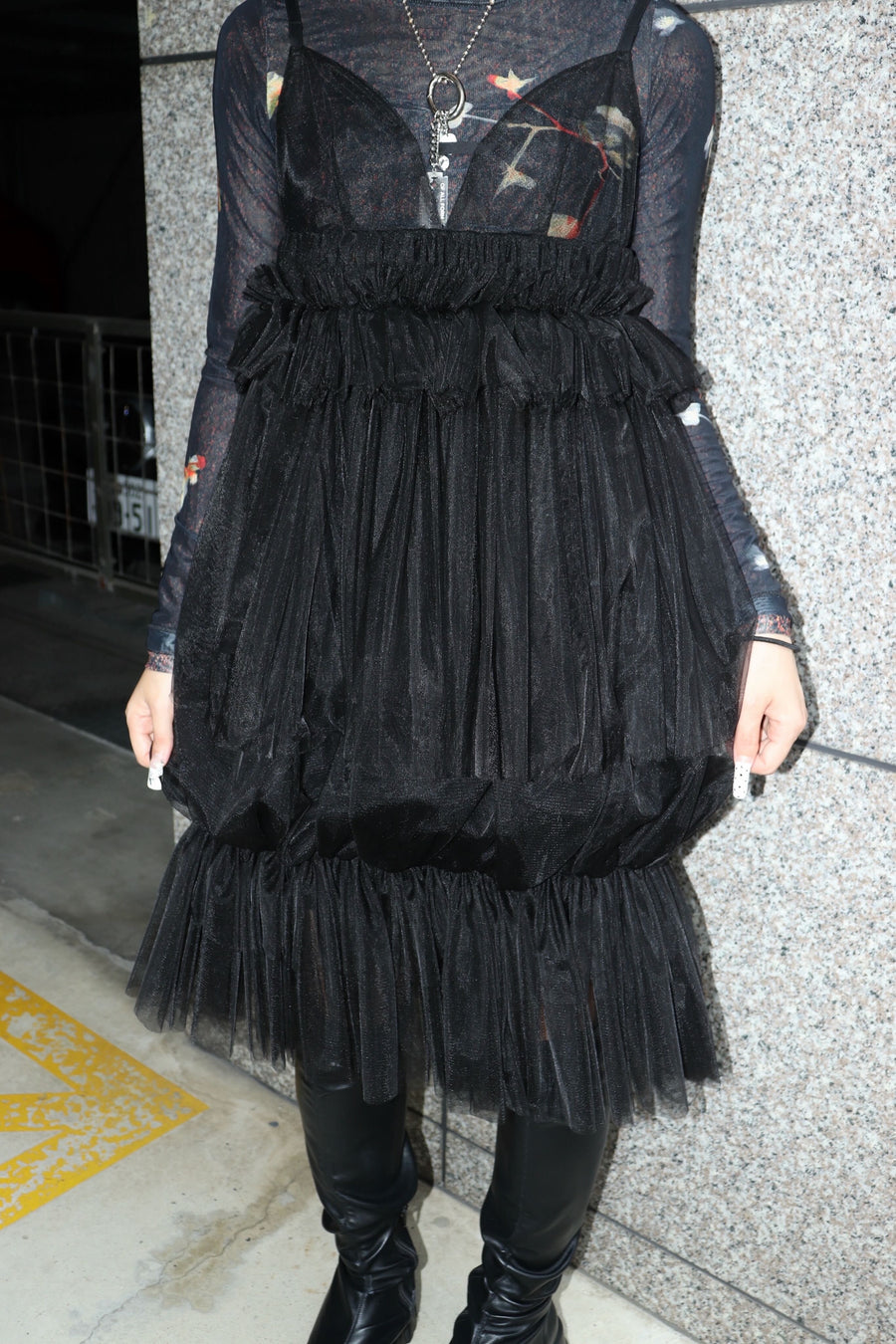 SHIORI MIKATA  tulle balloon cami dress(BLACK)