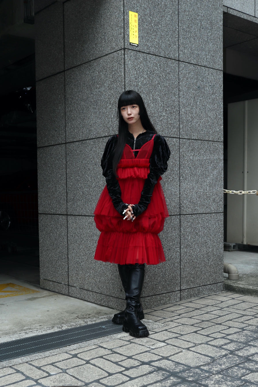 SHIORI MIKATA  tulle balloon cami dress(RED)