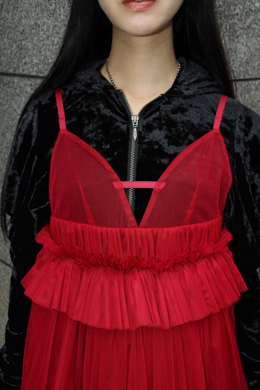 SHIORI MIKATA  tulle balloon cami dress(RED)