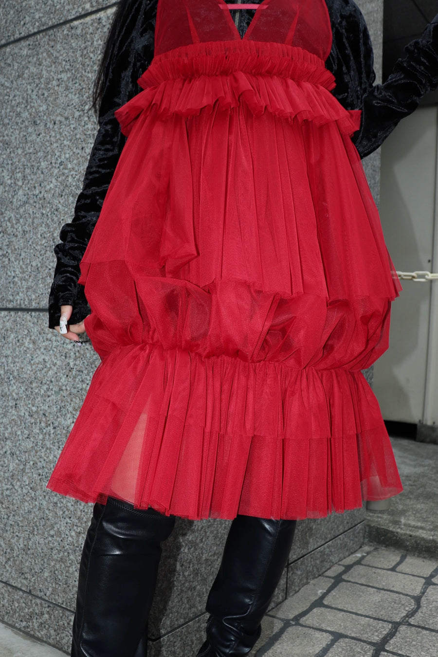 SHIORI MIKATA  tulle balloon cami dress(RED)
