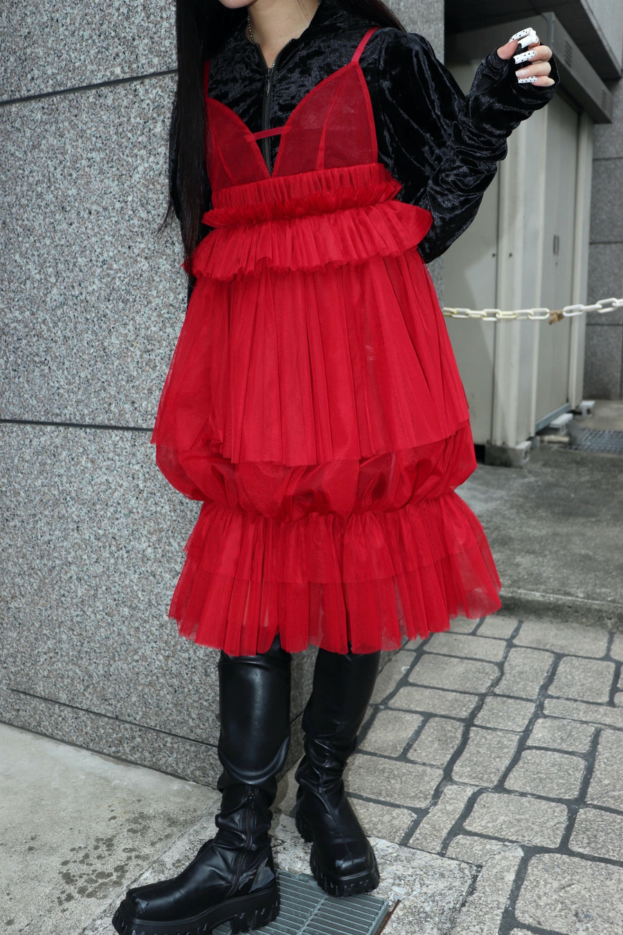 SHIORI MIKATA  tulle balloon cami dress(RED)