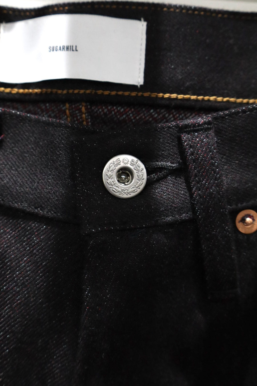 SUGARHILL  TWISTED HEATHER DENIM PANTS WIDE CUT(RED × BLACK)