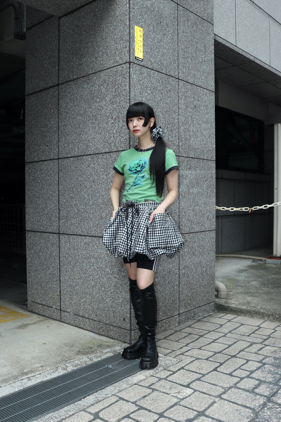 GANNI  Crinkled Taffeta Check Mini Bubble Skirt