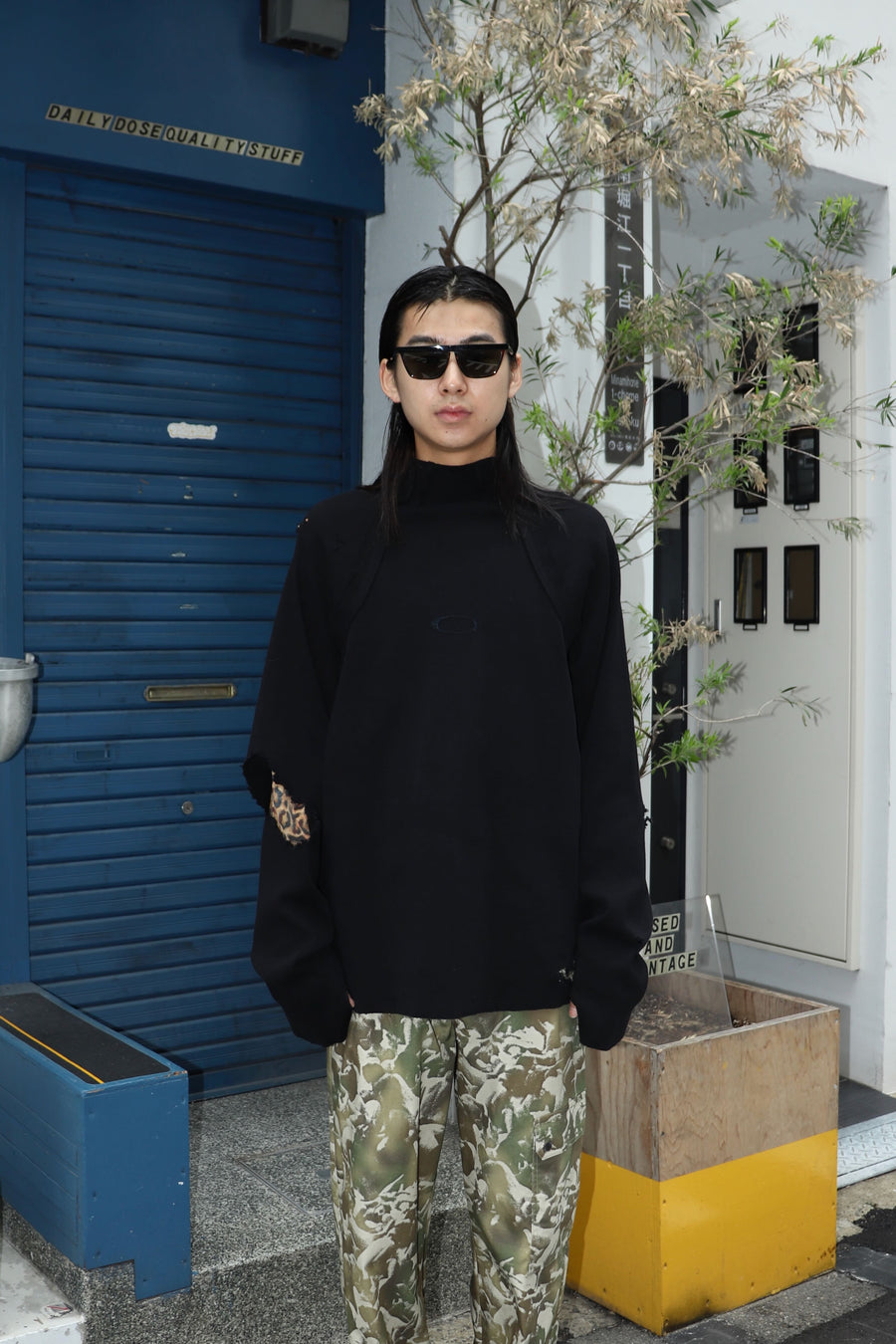 MINUS  High-Neck Cotton Logo Knit With Damaged HIGH GAUGE RIB KNIT(BLACK)