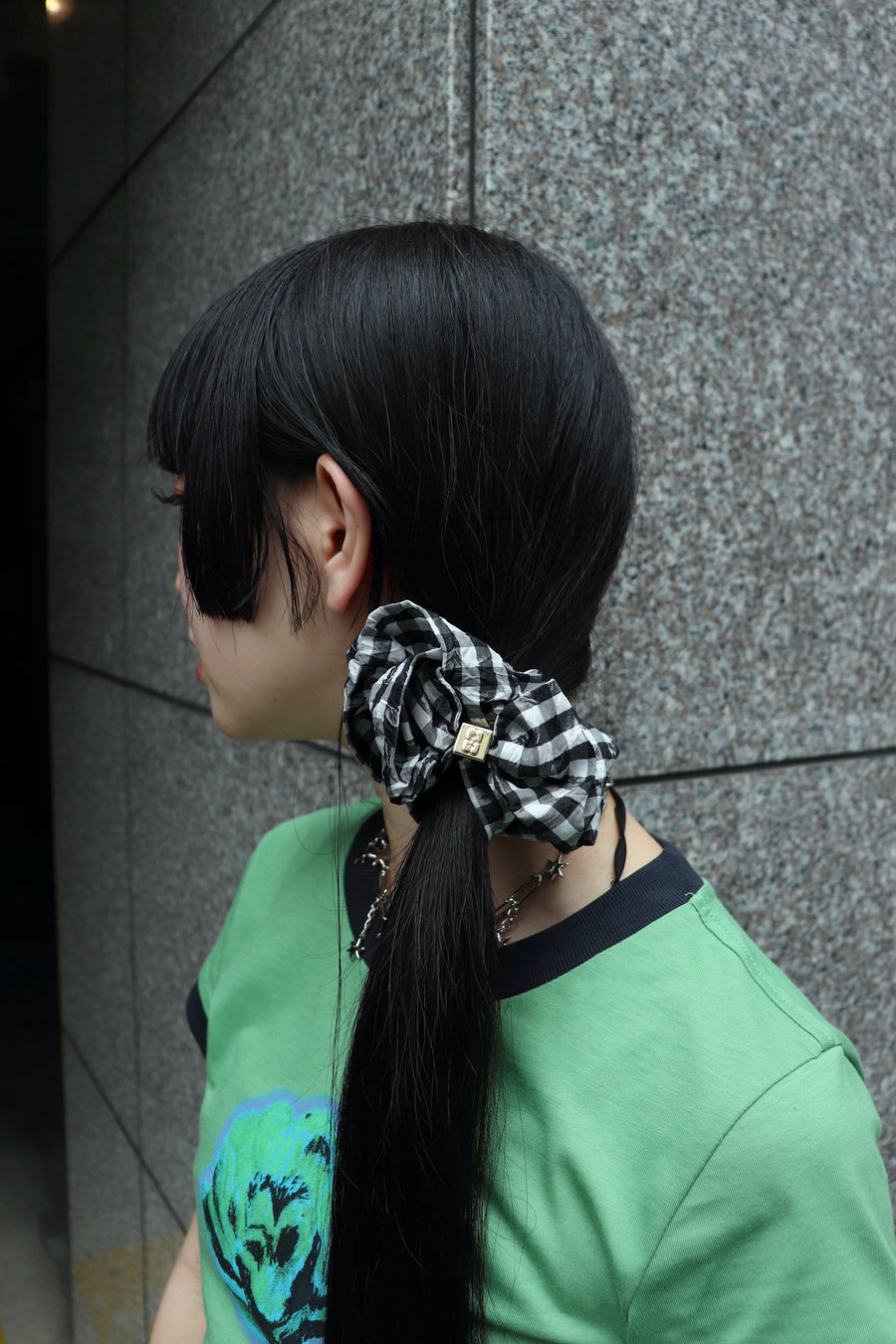 GANNI  Crinkled Taffeta Check Scrunchie