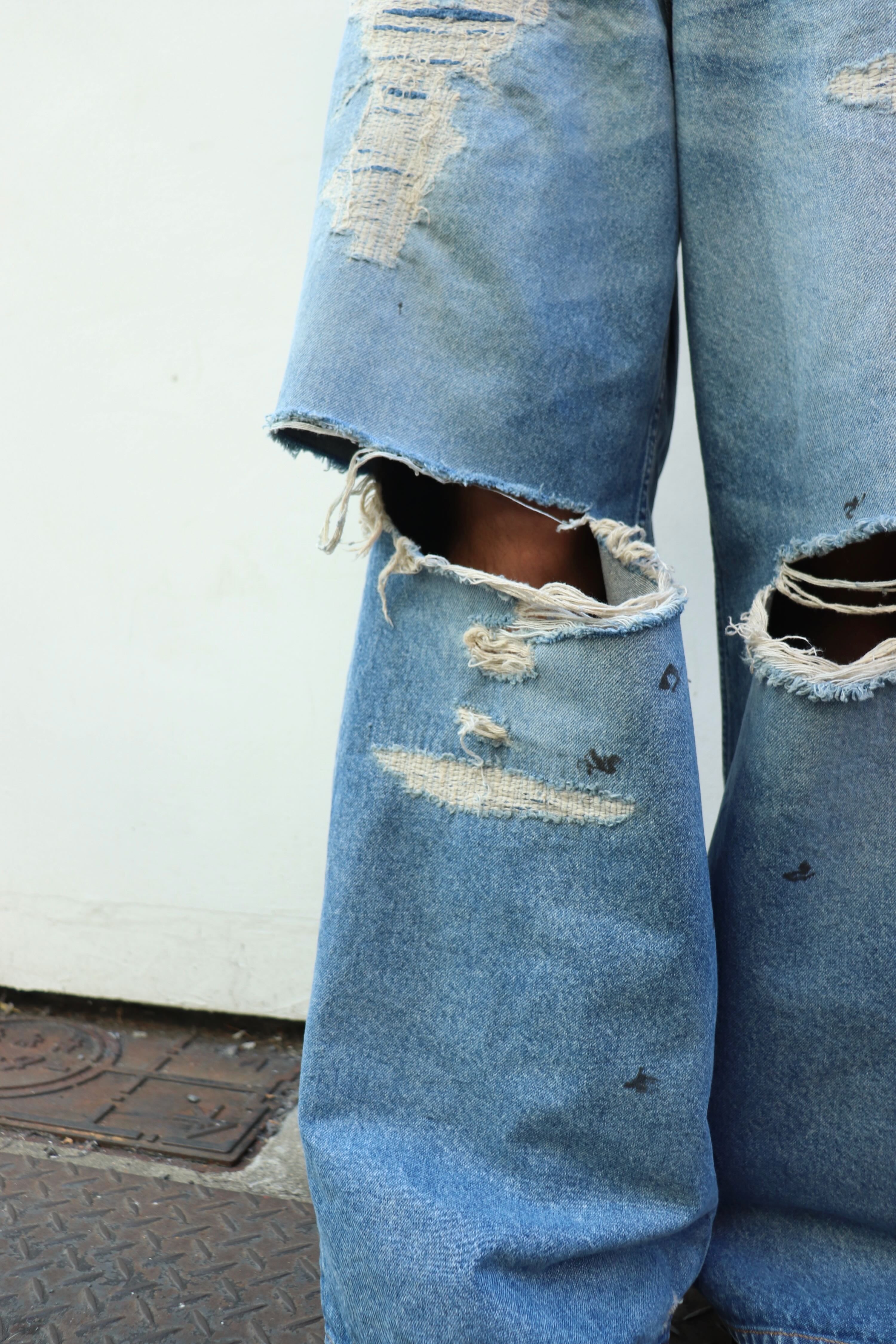 MASU(エムエーエスユー)のMB BAGGY JEANS ANGEL DAMAGE INDIGOの通販
