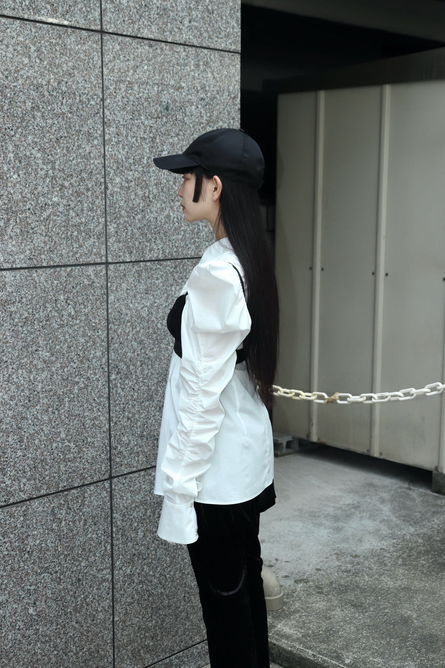 SHIORI MIKATA  square cut puff-sleeve shirts(WHITE)