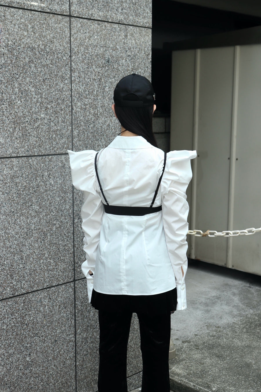 SHIORI MIKATA  square cut puff-sleeve shirts(WHITE)