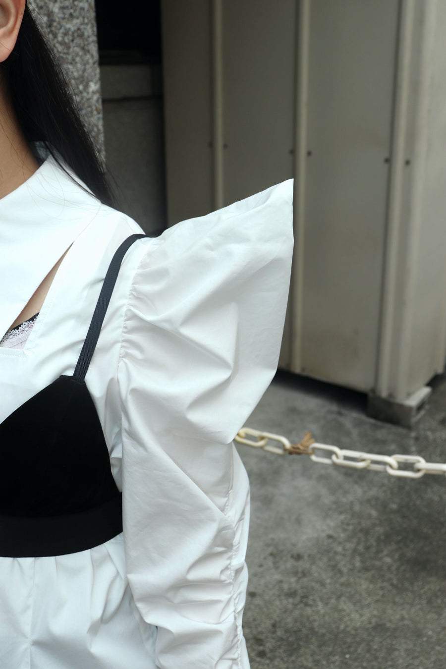 SHIORI MIKATA  square cut puff-sleeve shirts(WHITE)