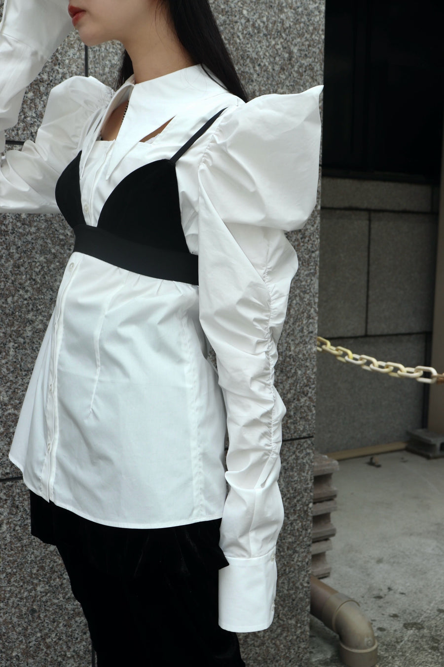 SHIORI MIKATA  square cut puff-sleeve shirts(WHITE)