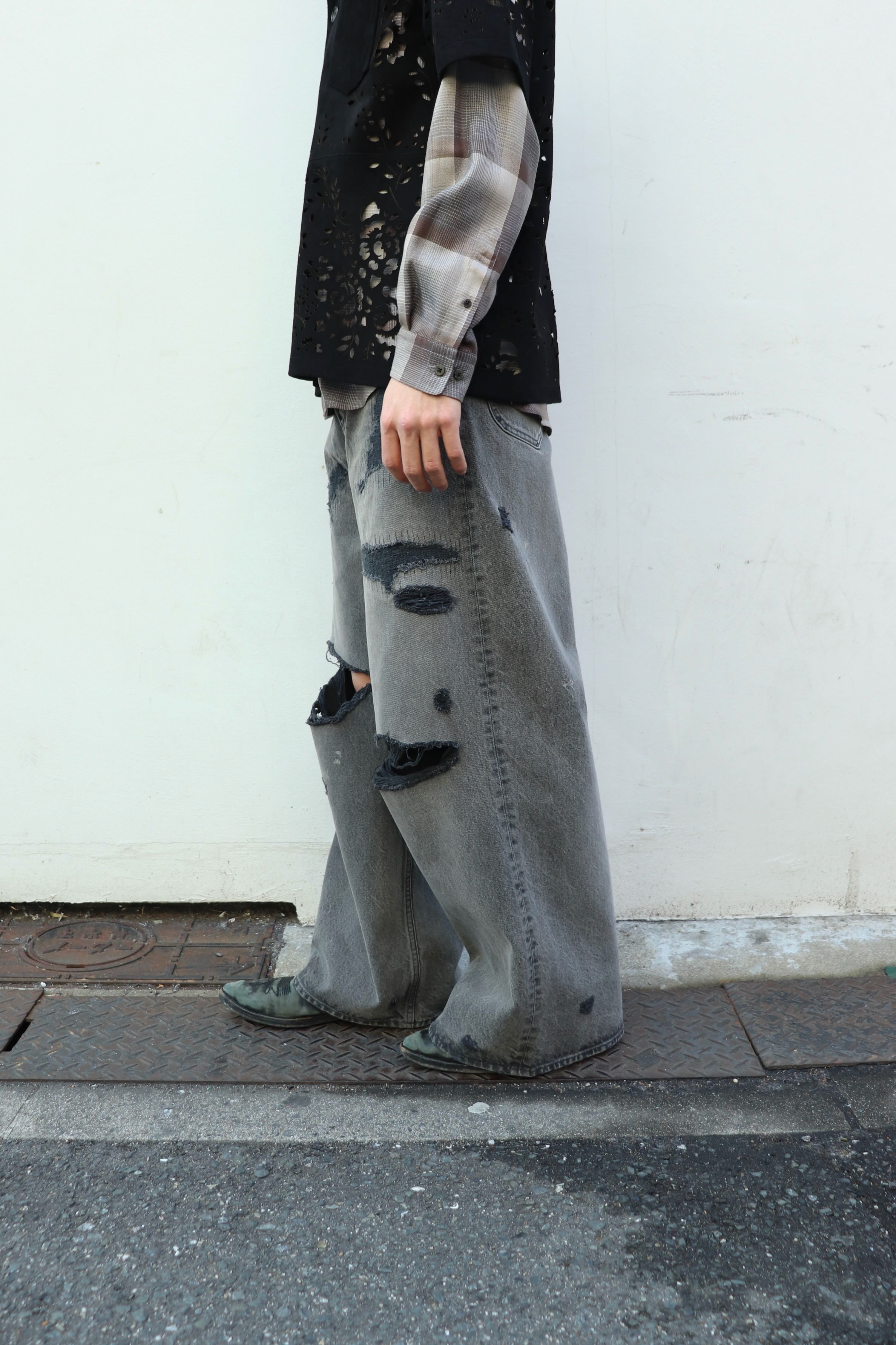 MASU(エムエーエスユー)のMB BAGGY JEANS ANGEL DAMAGE BLACKの通販